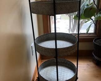 Rolling Whitewashed Aluminum 3 Tier Decor Cart
