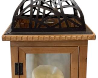Rustic Wood and Metal Candle Holder with Flameless 10in Candle