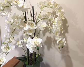 Gorgeous Faux Moon Orchid Arrangement in Black Ceramic Pot