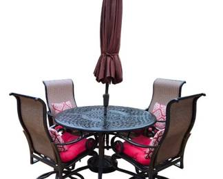 Outdoor Patio Set Includes Table 4 Chairs Umbrella and Stand