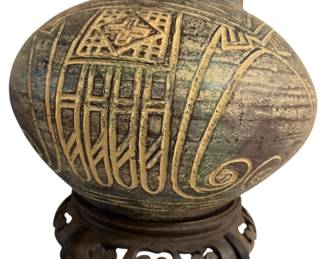 Heavy Stone Pottery Vase with Optional Wood Stand