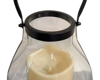 Gerson Everlasting Glow Metal and Glass Lantern with 4pt5in x 6in Resin Flameless Candle
