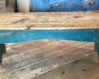True blue painted antique bench