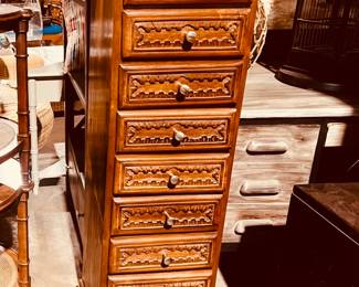 Tall chest of drawers, solid wood and hand carving
