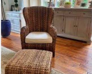 Pottery Barn Seagrass Armchair and Ottoman