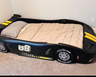 Black racing car bed for twin size mattress