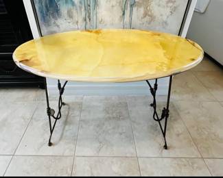 Antique Onyx Oval table with metal frame