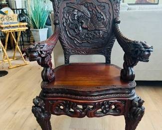 Oriental empire chair hand carved Dragon & Phoenix chair