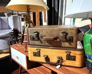 Vintage luggage & modern Media stand