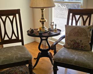 DR side Chairs w/Merman Mahogany Harp side tables