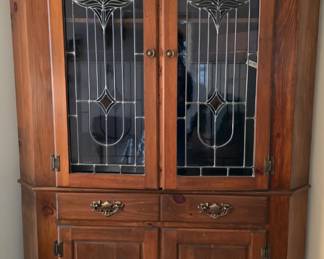 Pine Corner Cabinet w/STained Glass