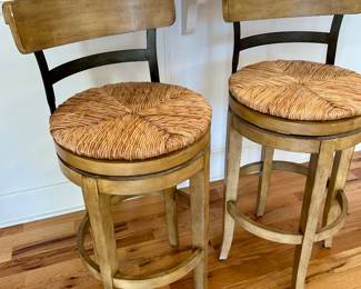 2 rush seat barstools