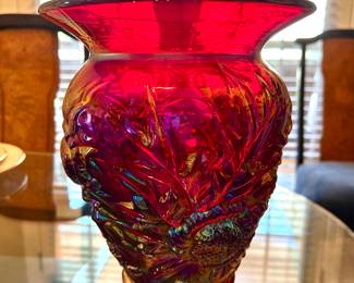 tall 9” Carnival glass vase