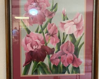 #46	original Laura Howard painting of pink iris 22x26	 $75.00