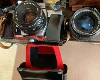 #156	Praktica base camera Pentacon lens with case  extra lens and bag 	 $35.00
