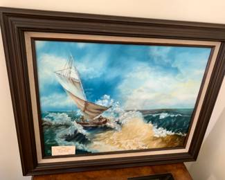 #167	Original painting of ship in the storm 18x24 framed	 $75.00