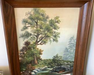#168	original painting of boat on land with tree 18x24 framed	 $75.00