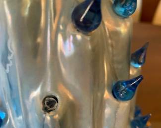 #61	Blue porcelain Christmas tree 2 piece lighted as is missing 1 light 20 tall 	 $100.00