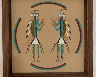 #44	original sand painting of Indians sold as set of 2  (8x14 &15x15)	 $30.00