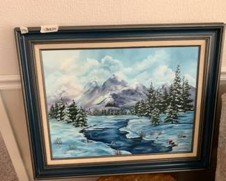 #172	Mickey Opp orginal painting of snow woods with creek 30x24	 $80.00