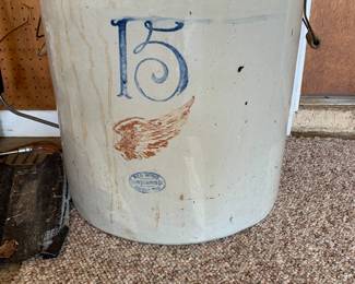 #72	15 crock with side handles by red wing 18x18 	 $150.00