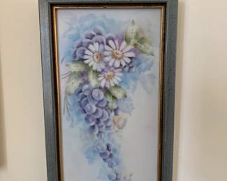 #57	hand painted by Mickey Opp framed porcelain daisy painting 7x13	 $25.00
