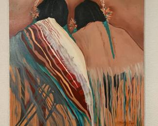 #45	original painting of 2 Indians unframed  by Mickey Opp 20x24	 $75.00