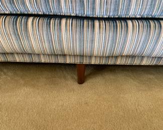 #48	blue strip mid century  sofa 99 long x31x26 attach back 	 $126.00