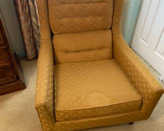 #18  Yellow mid century chair by Goebel Master crated 26x32x34 as is stain	 $70.00