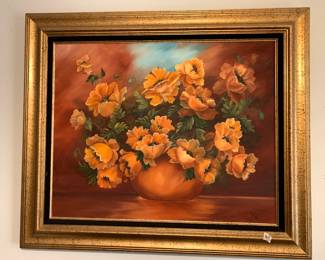 #161	Original poppies  painting by Mickey Opp in gold frame 	 $75.00