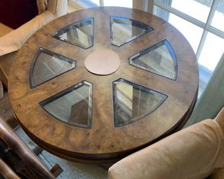 #52	28x21 pedestal round table 6 glass pane top 	 $100.00