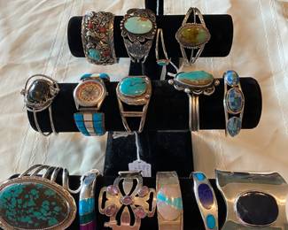 Some of the many sterling silver cuff bracelets