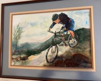 Another wonderful signed print depicting bicycle racing.
