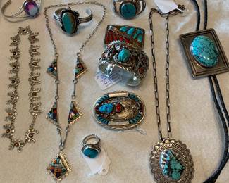 Some of the many, many Southwest sterling and turquoise pieces.