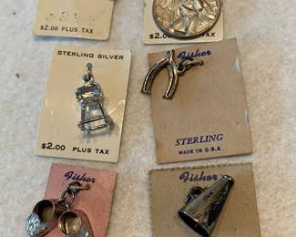 Fun old sterling charms for a charm bracelet...still on the original cards