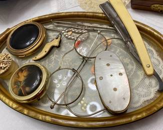 Tray full of antique goodies