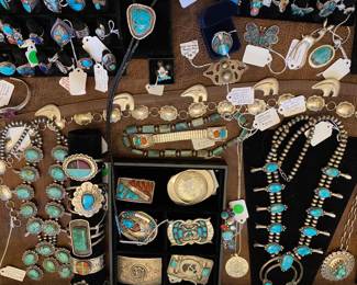 An array of Southwest Native American jewelry