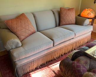 ETHAN ALLEN 3 CUSHION SOFA WITH FRINGE.
