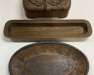 Lot 3 Assorted Wooden Tabletop Accessories
