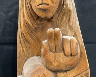 Hand Carved Wood Religious Figural, 17 In Tall
