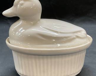Vintage White Ceramic Duck Lid Bowl USA
