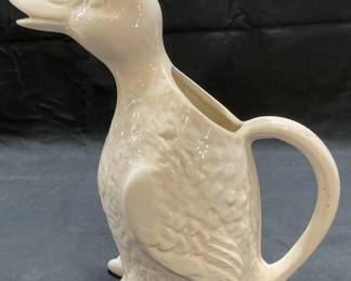 VTG Signed White Ceramic Duck Pitcher USA
