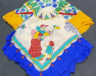 Lot 2 Vintage Clown Circus Print Scarf +
