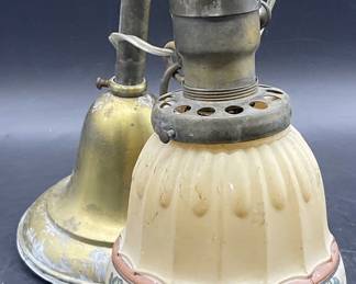 Vntg Painted Glass Hanging Ceiling Light Fixture
