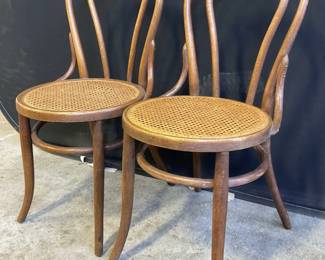 Pair Vintage Bentwood Chairs W/ Caned Seats
