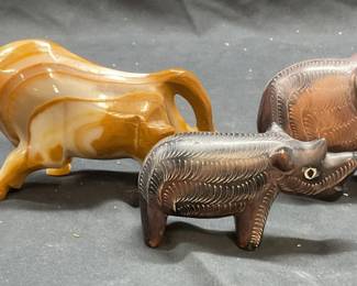 Lot 3 Carved Onyx Bull, Stone Rhino, Kenya +
