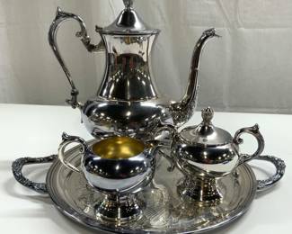 SHERIDAN Set 4 Silver On Copper Tea Service
