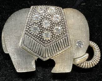 Silver Tn Crystal Lucite Elephant Brooch
