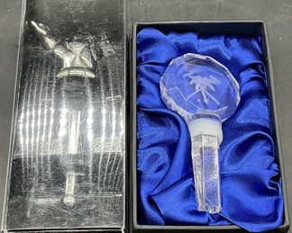 2 Stainless Steel & Glass Bottle Stoppers, Box
