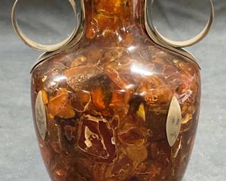 Vintage Amber & Resin Silver Plated Vase
